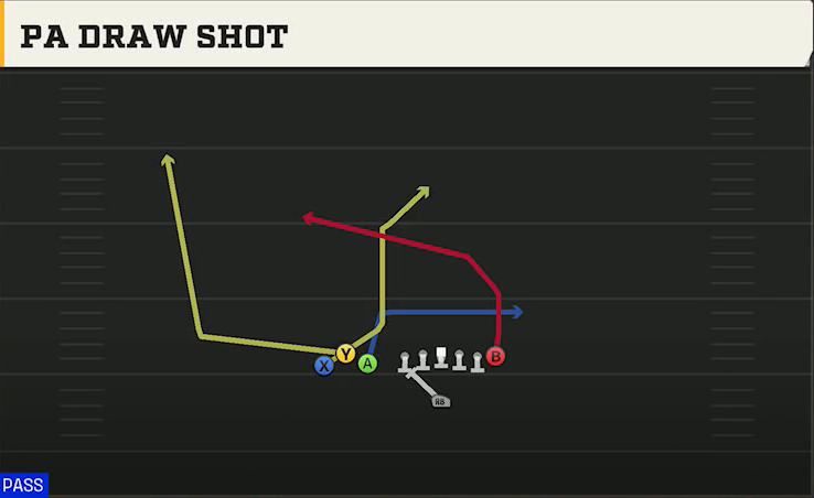Cal Offense Singleback Bunch TE PA Draw Shot play diagram