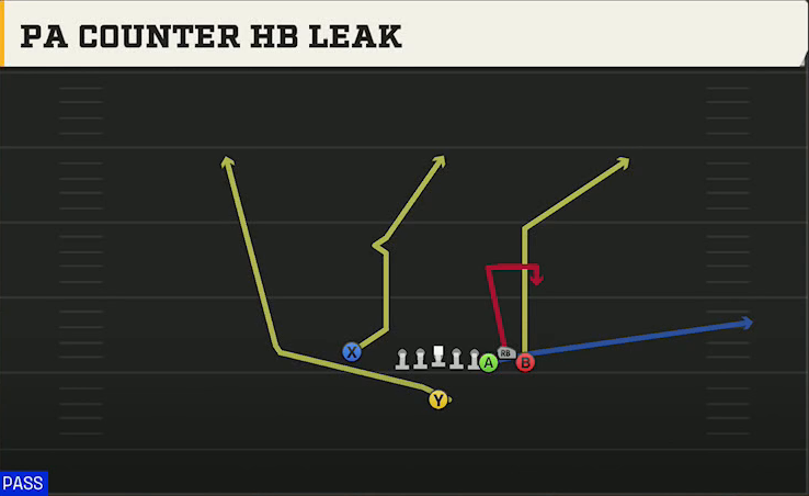Minnesota Offense Singleback Bunch X Nasty PA Counter HB Leak play diagram