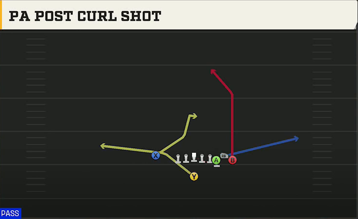 Minnesota Offense Singleback Bunch X Nasty PA Post Curl Shot play diagram