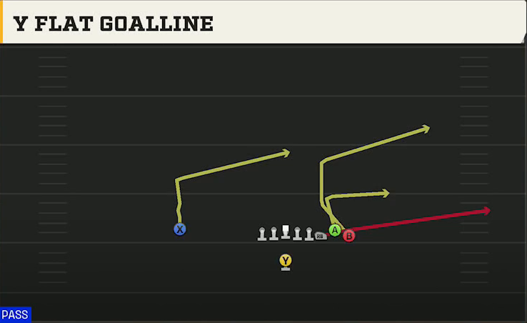 Duke Offense Singleback Bunch Y Flat Goalline play diagram
