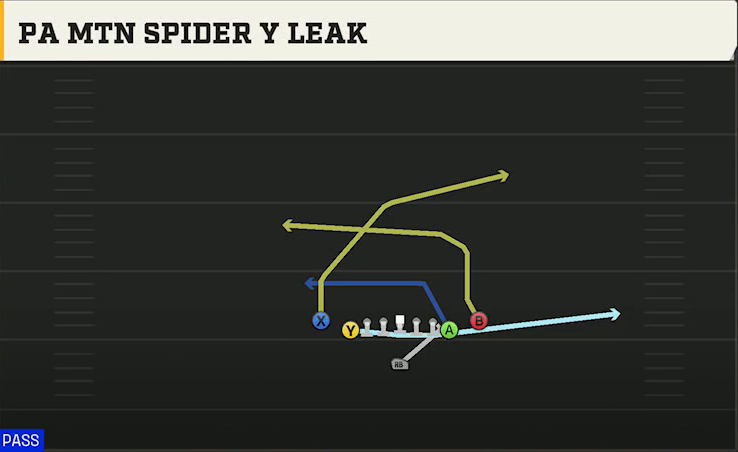 Iowa State Offense Singleback Deuce Close PA Mtn Spider Y Leak play diagram