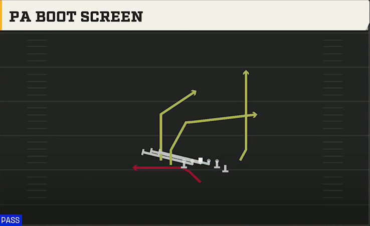 Washington State Offense Singleback Tight Y Off PA Boot Screen play diagram
