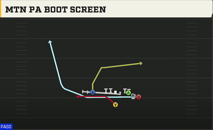 Michigan State Offense Singleback Toad X Nasty Mtn PA Boot Screen play diagram