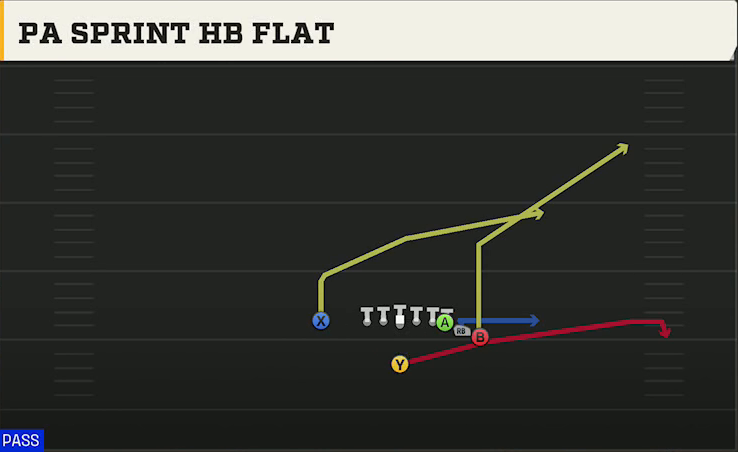 Michigan State Offense Singleback Toad X Nasty PA Sprint HB Flat play diagram