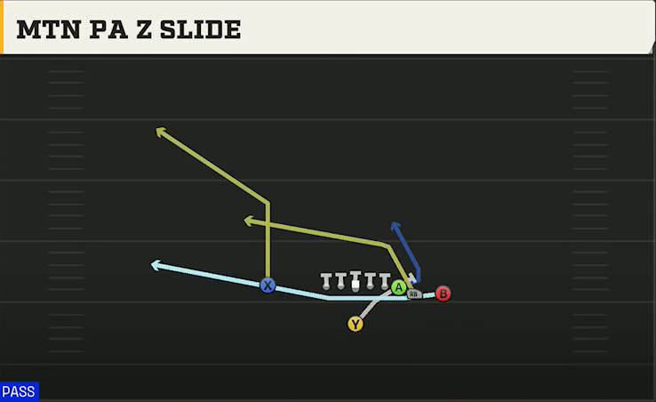 Cal Offense Singleback Wing Close Mtn PA Z Slide play diagram