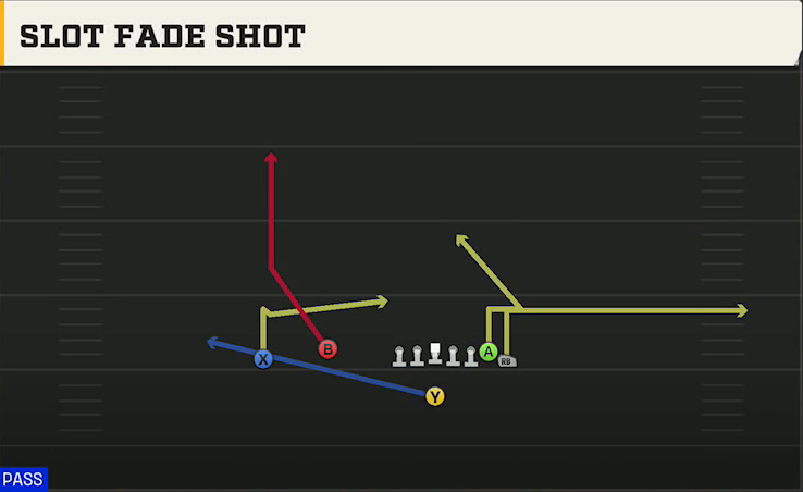 Houston Offense Singleback Wing Flex Slot Fade Shot play diagram