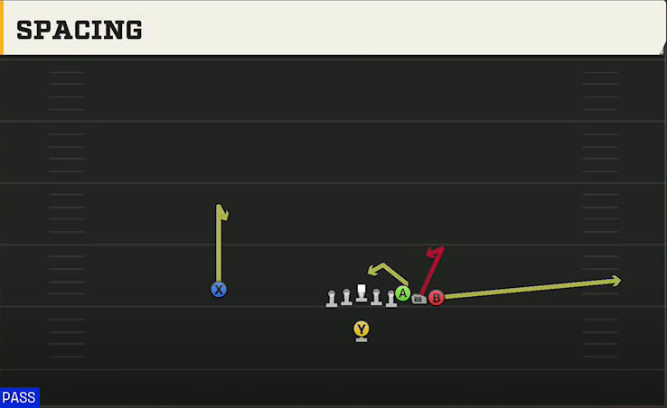 Pro Style (Alternate Offense) Singleback Wing Pair Spacing play diagram
