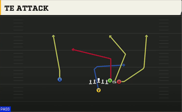 Pro Style (Alternate Offense) Singleback Wing Pair TE Attack play diagram
