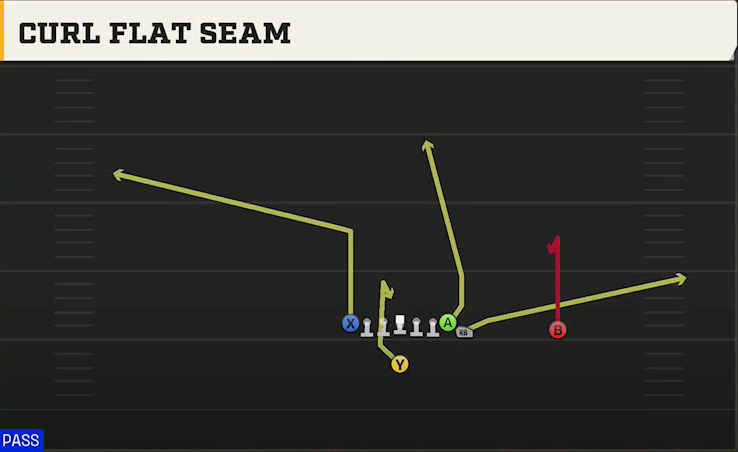 UMass Offense Singleback Wing Tight Z Curl Flat Seam play diagram