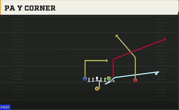 Minnesota Offense Singleback Wing Tight Z PA Y Corner play diagram