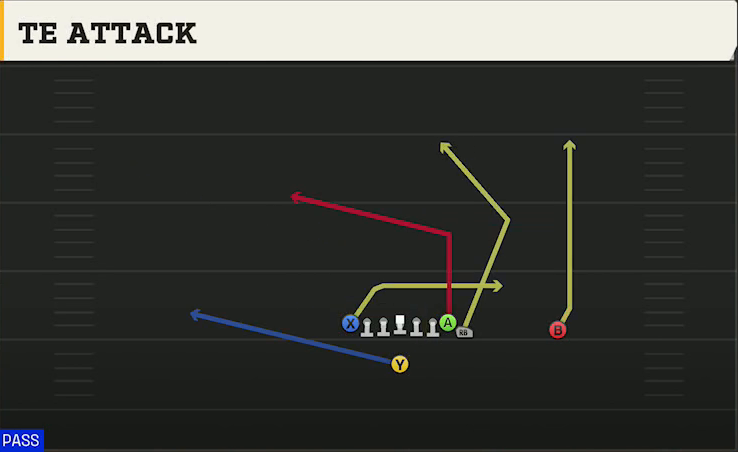 UMass Offense Singleback Wing Tight Z TE Attack play diagram