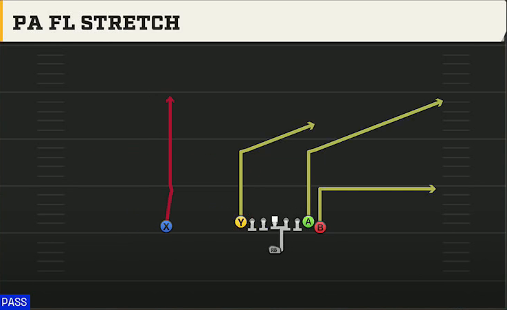 Pro Style (Alternate Offense) Singleback Wing Tight PA FL Stretch play diagram