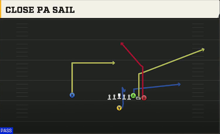 Arizona Offense Singleback Wing Close PA Sail play diagram