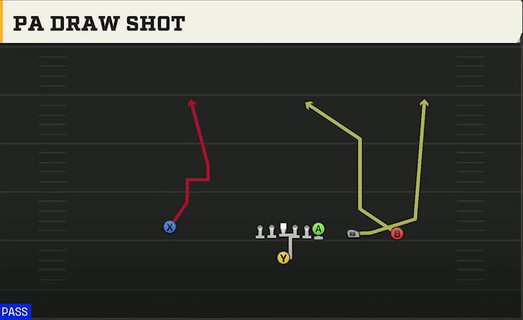 UMass Offense Singleback Y Trips PA Draw Shot play diagram