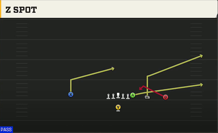 BYU Offense Singleback Y Trips Z Spot play diagram