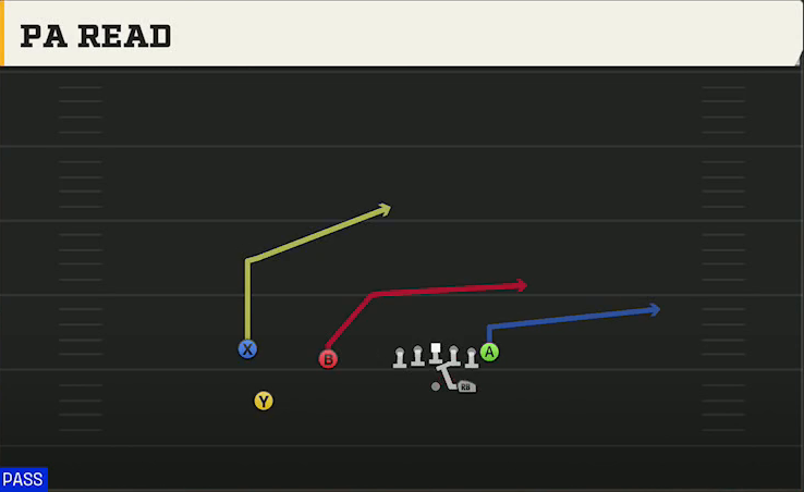 Michigan Offense Wildcat Trips TE PA Read play diagram