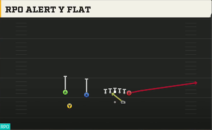 Kansas Offense Wildcat Trips TE RPO Alert Y Flat play diagram